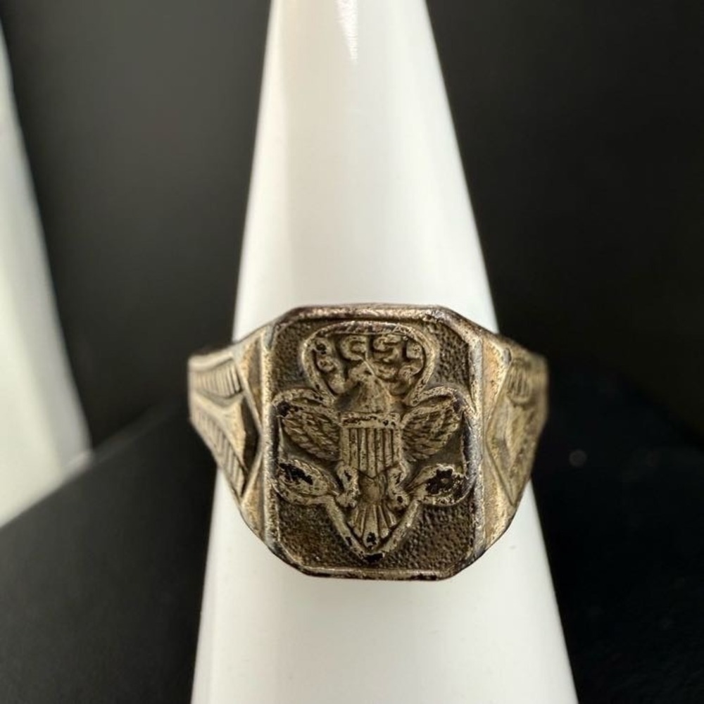 Vintage Girl Scouts Sterling Silver Ring Eagle America Eagle Adjustable 5.5